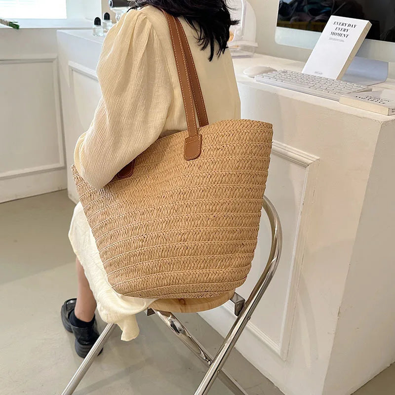 Sac à bandoulière de grande capacité pour femmes, panier tissé en paille d'été, sac à main de luxe de styliste, sac de plage, fourre-tout de shopping Bali