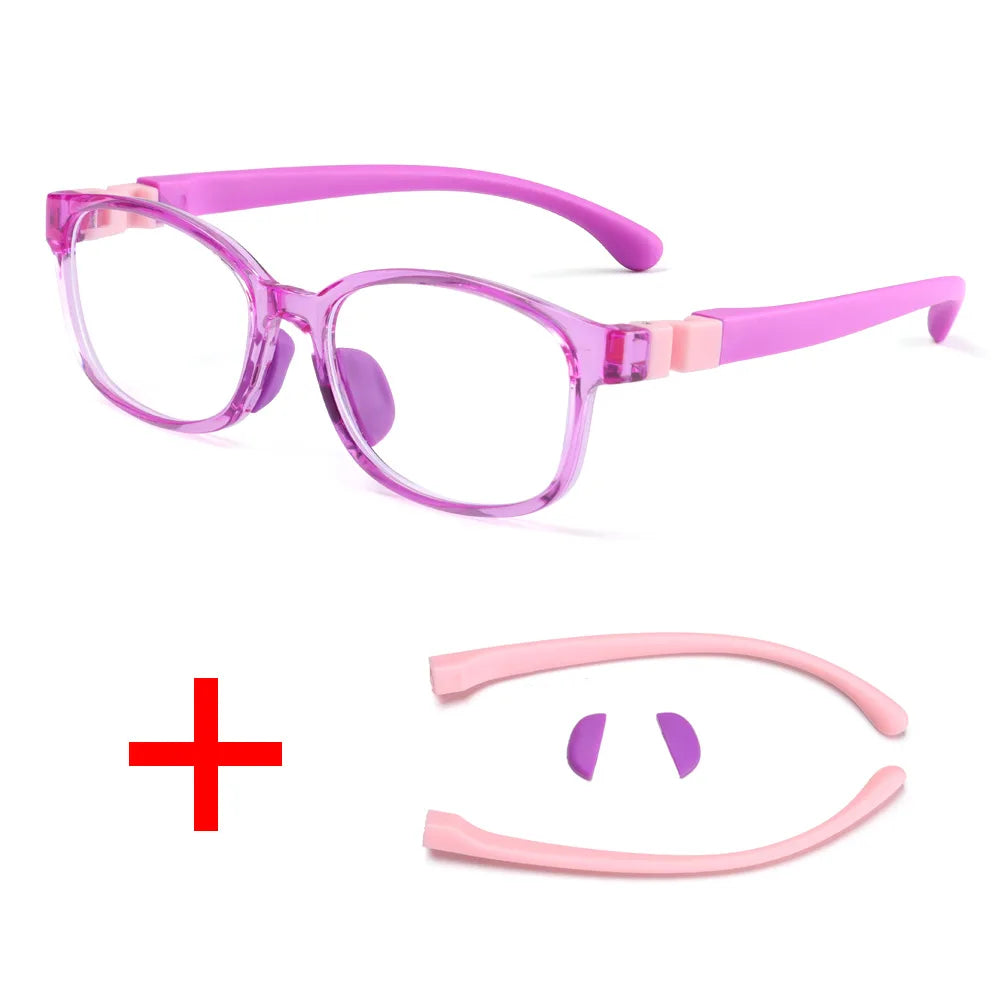 Children's blue light blocking glasses, silicone, for boys and girls, for computer use, ultra-lightweight, square, transparent