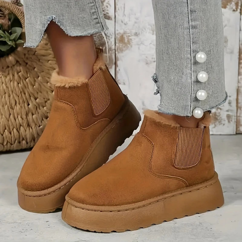 Hiver court en peluche chaud femmes bottes de neige décontracté chaussures à semelles épaisses nouvelle peau de daim Chelsea bottines plates femmes Chelsea bottes