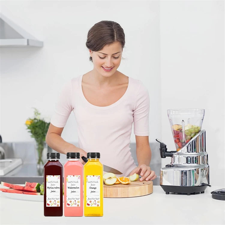 Bouteilles de jus de 500ML avec bouchons, bouteilles vides transparentes réutilisables avec entonnoir à brosse et étiquettes pour smoothies et autres boissons YY177
