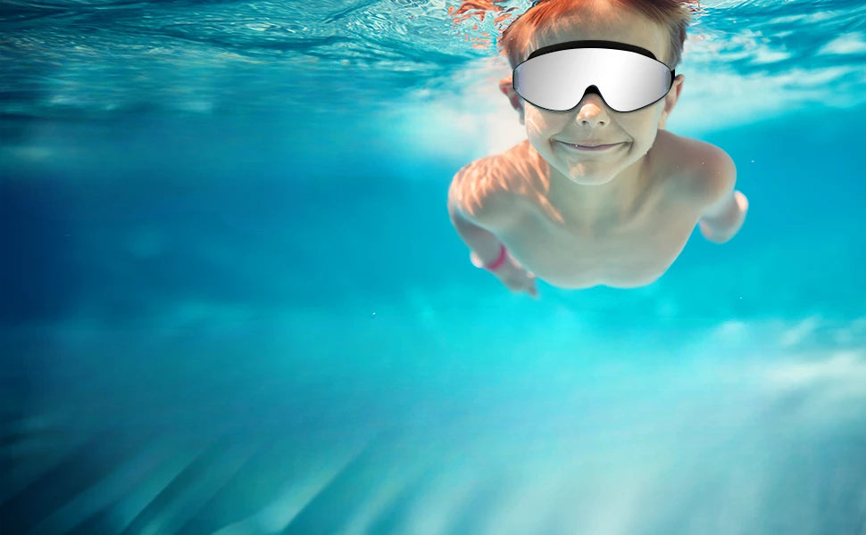 Lunettes de natation polarisées pour enfants de 4 à 16 ans, avec spray de brouillard, bouchon d'oreille à clip antarctique, vue large, anti-buée et anti-fuite