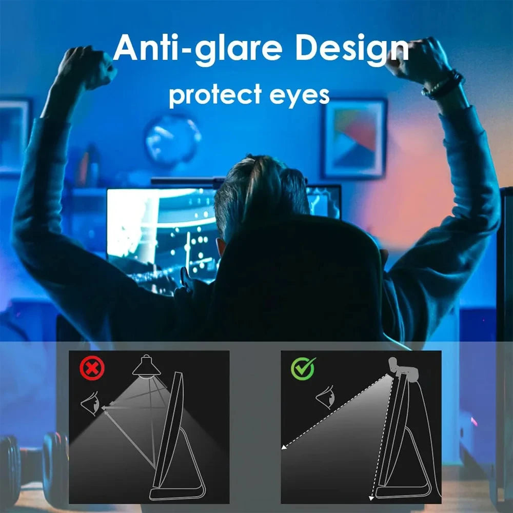 Barre lumineuse d'écran de moniteur de lampe de bureau à LED, escales informatiques RVB, lumières double face pour le travail, l'étude, la lecture, le jeu, l'éclairage de gradation