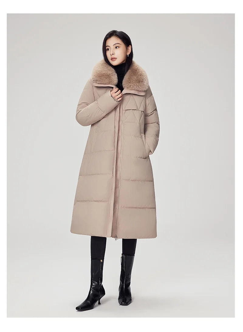 Parka d'hiver à col en fourrure pour femme, veste x-longue rembourrée en coton, manteau épais et chaud, Streetwear avec ceintures, vêtements d'extérieur Slim, à la mode, 2025