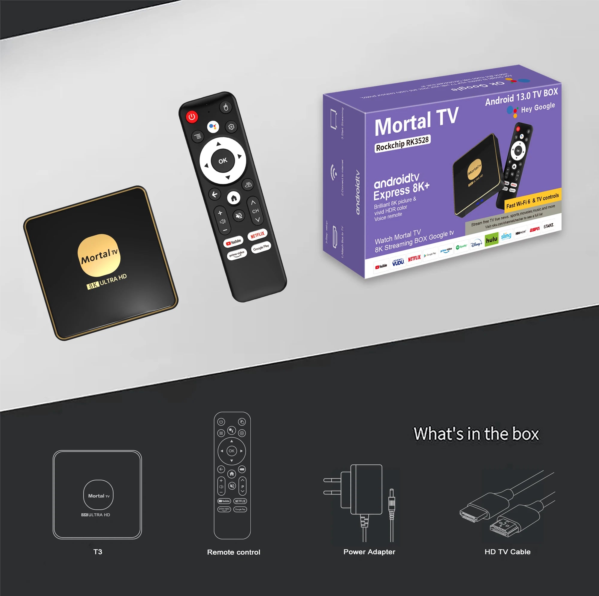 Boîtier Smart TV android 13, wi-fi 6, lecteur multimédia en Streaming 4K HDR10, Rockchip3528, 4 go 64 go, grande mémoire, Bluetooth, Chromecast TV Box T3