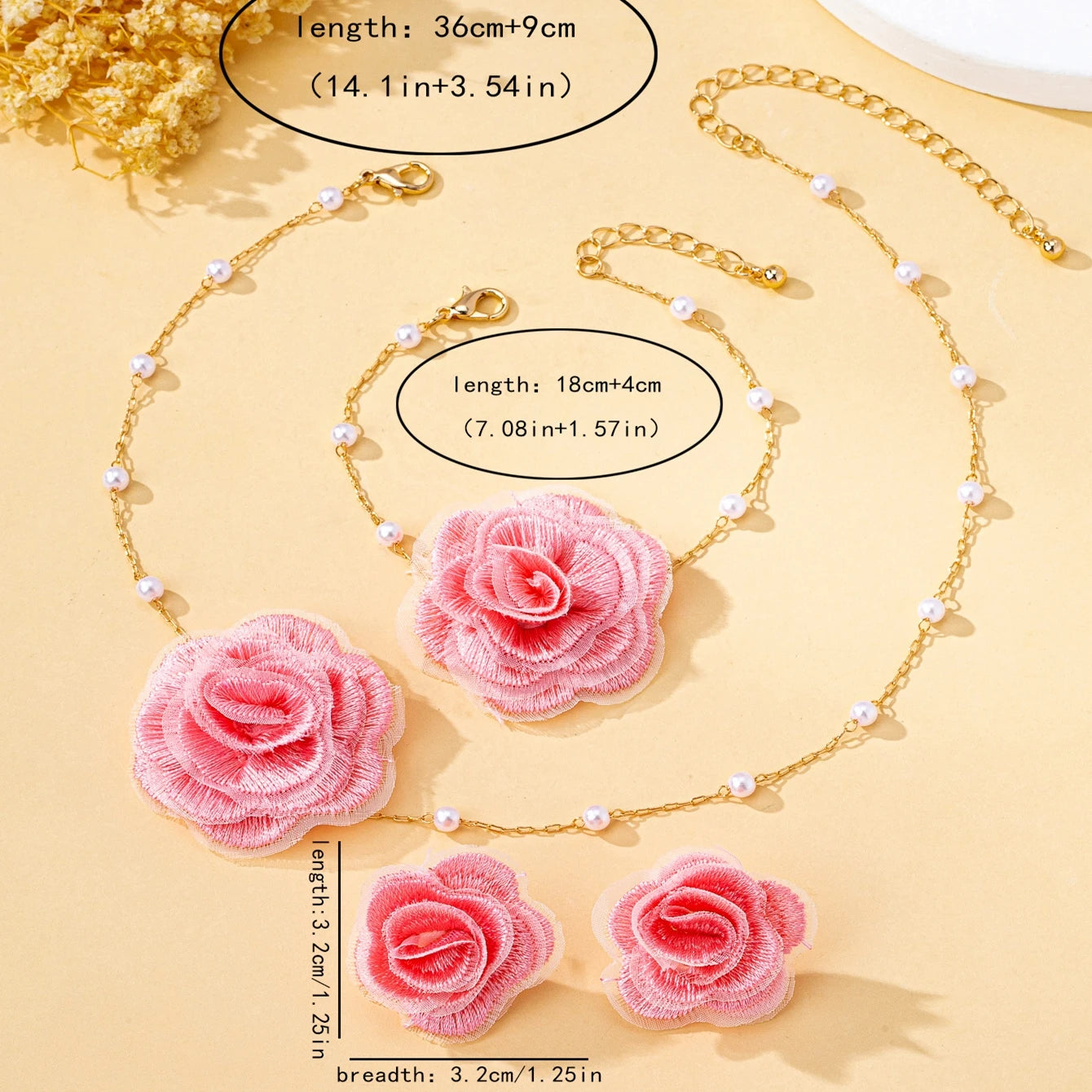 Ensemble de bijoux pour femmes, tissu élégant, fleur, Imitation de perles, collier, Bracelet, boucles d'oreilles, bijoux bohème pour usage quotidien et vacances