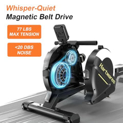 Magnetic rowing machine for home use, with a 77 lb high-resistance rower, 16 resistance levels, and quiet operation.