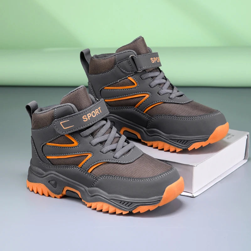 Chaussures de sport antidérapantes en cuir pour enfants, baskets de course respirantes, noires, à la mode, de randonnée, taille 29-40, nouvelle collection