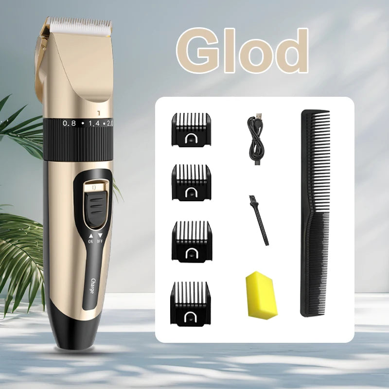 Professional electric hair clipper for men, ceramic blade, low noise home trimmer, USB charger, men's hair cutting tools