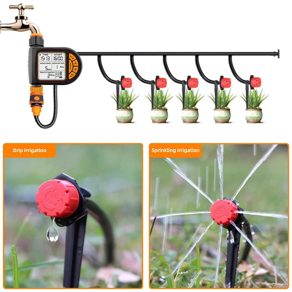 5-50M 1/4" Smart Garden Timer Irrigation Set IPX5 Waterproof LCD Automatic Watering Controller Can Be Used Lawn Plant Water Kit