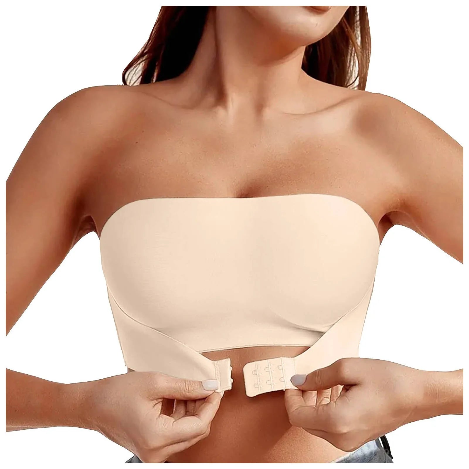Soutien-gorge sans bretelles pour femmes, Sexy, sans couture, sans rembourrage, bouton avant, confortable, lisse, demi-tasse, sous-vêtements antidérapants en Silicone
