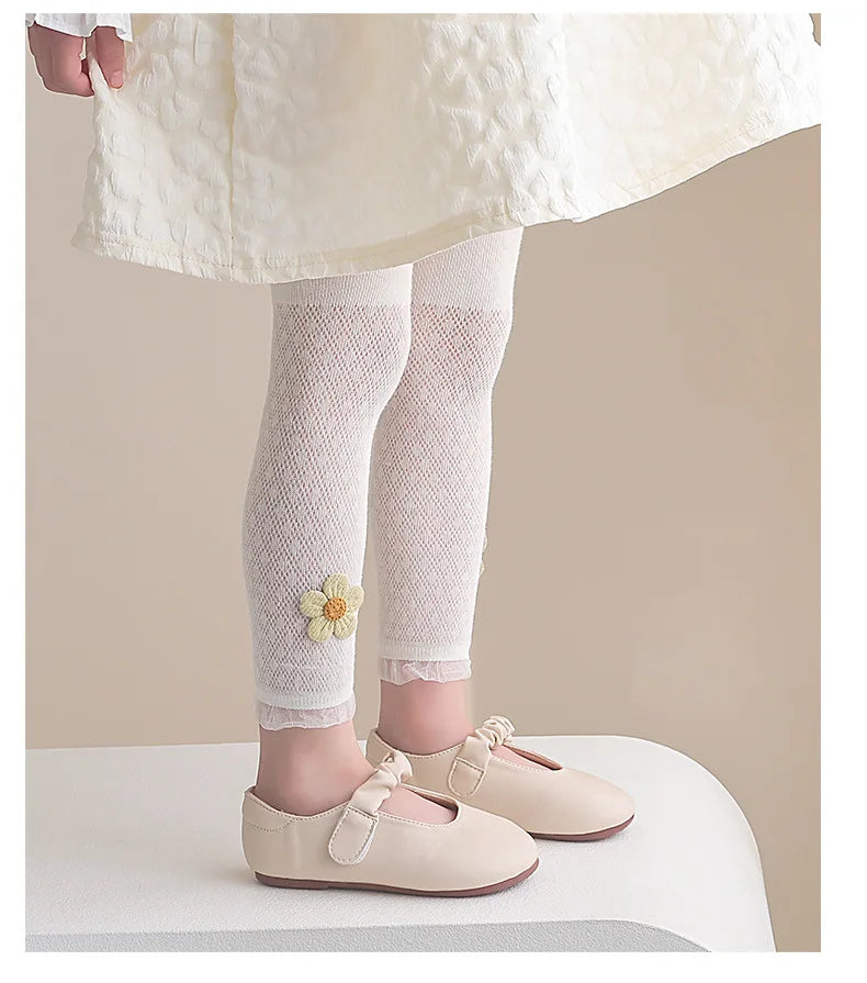 Leggings pour filles, pantalons ajourés pour enfants, vêtements d'été pour enfants, pantalons crayon à fleurs, Style coréen