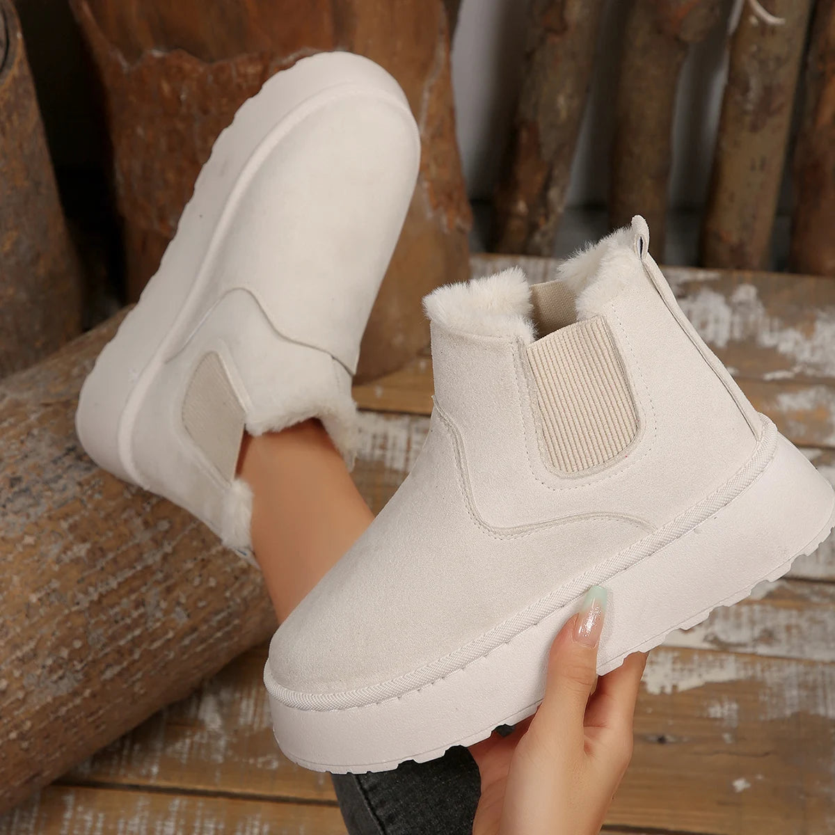 Hiver court en peluche chaud femmes bottes de neige décontracté chaussures à semelles épaisses nouvelle peau de daim Chelsea bottines plates femmes Chelsea bottes