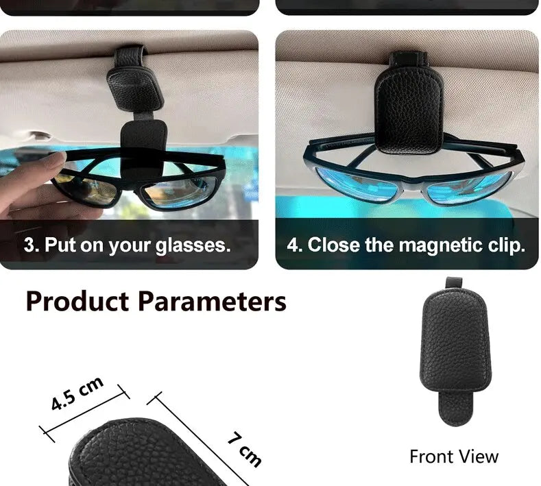 Porte-lunettes de soleil de voiture pour visière de voiture, Clip magnétique en cuir, porte-lunettes, accessoires de voiture de camion pour femmes et hommes