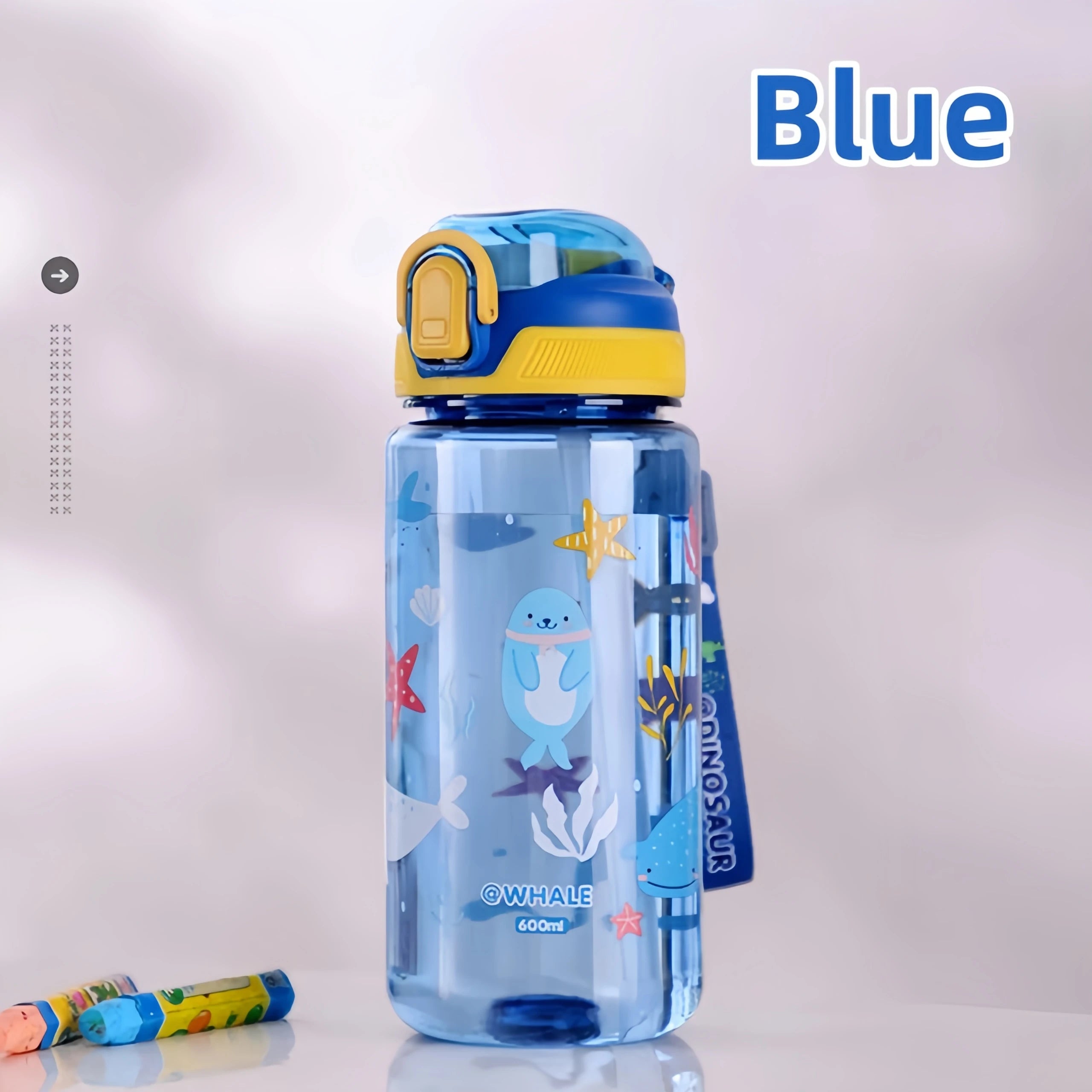 Bouteille d'eau dinosaure de 600ml pour enfants, tasse à bec avec paille en Silicone, bouteilles d'eau en plastique étanches, tasse d'eau d'été pour enfants