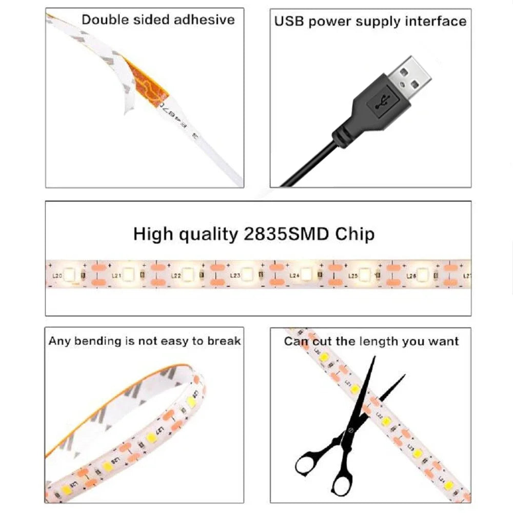 USB 5V LED Strip Lights SMD2835 1M 2M 3M 5M Warm White White LED Strip Lights for TV Backlighting Home Decor Strip Lighting