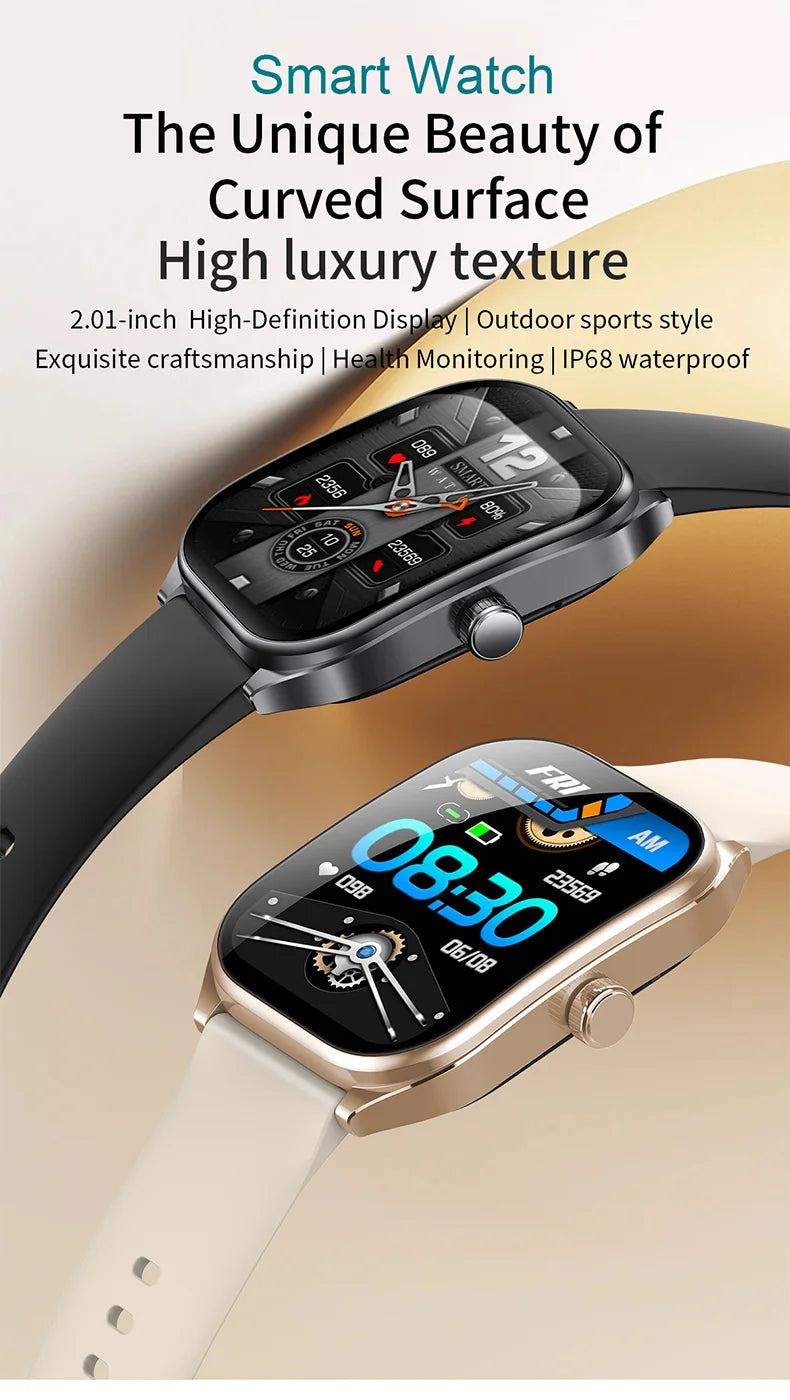 Montre intelligente 2.01 ''AMOLED écran incurvé IP68 étanche Bluetooth 5.3 appel AI Vioce Assistant Fitness Smartwatch pour hommes
