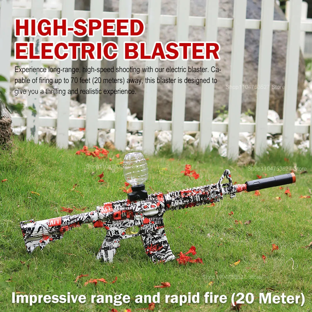 Boule de Gel électrique Blaster, pistolet à jouets, finition métallique à grande vitesse, jeux de plein air, activités de jouets, jeu d'équipe pour plus de 14 (Bullets exposés)
