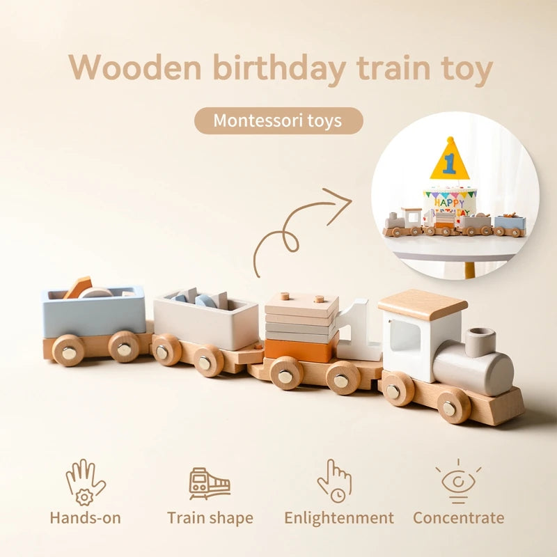 Jouets Montessori Train en bois jouet d'anniversaire bébé jouets éducatifs chariot en bois bébé jouets d'apprentissage nombre de bois bébé jouets cadeaux