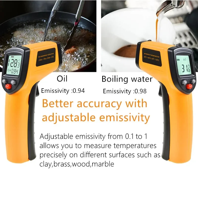 Thermomètre infrarouge, pistolet de température portable pour la cuisson, four à pizza, grill et moteur - Lecteur de température de surface laser