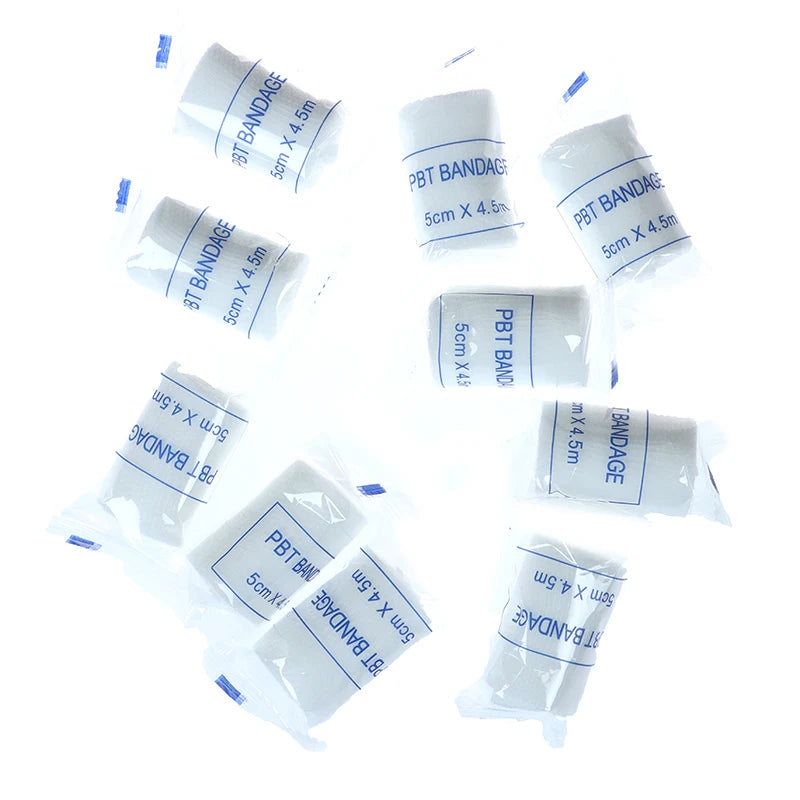 10 rouleaux/lot 5cm x 4.5m PBT pansement élastique trousse de premiers soins rouleau de gaze pansement