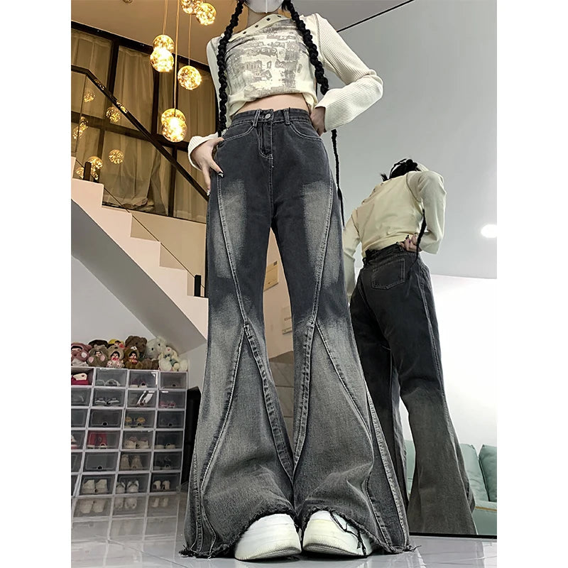 Black Gothic Jeans for Women, Harajuku Y2k, 90s Aesthetic, Vintage, Fashion, Denim Pants, Wide Leg, Trash Emo, 2023, 2000