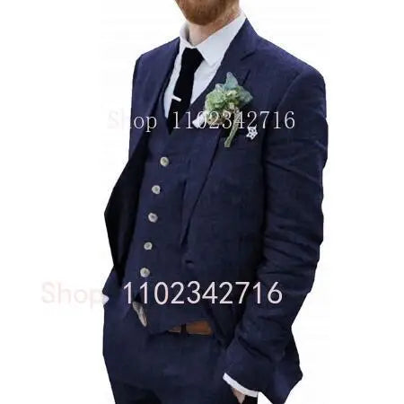 Costume zones me 3 pièces en lin pour hommes, smoking de marié pour mariage, été plage, homme trempé (veste + pantalon + glaçage) Terno, 2023