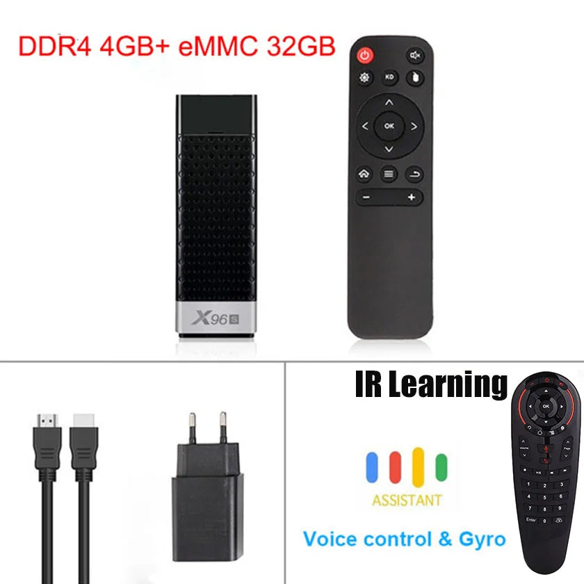 Clé TV X96S 4K, Android 9.0, Amlogic S905Y2 Quad Core, 4 go/32 go, Wifi 2.4/5GHz, bt 4.2, 1080P, H.265, Miracast, Dongle TV