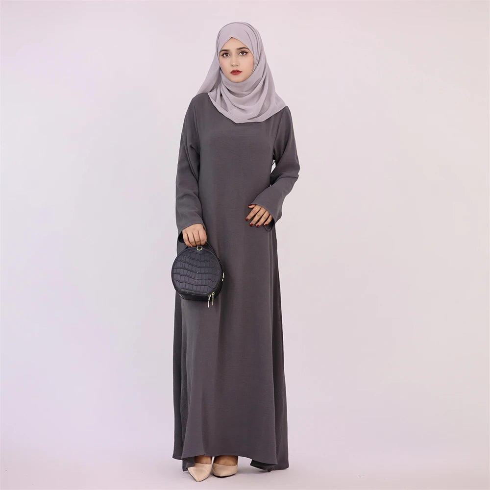 Noir blanc rose solide dubaï modeste sous Robe Abaya Islam caftan musulman avec poches robes pour femmes Robe Femme Musulmane