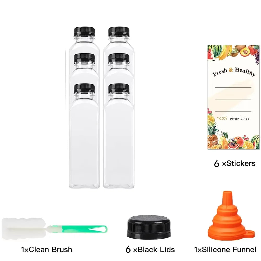 Bouteilles de jus de 500ML avec bouchons, bouteilles vides transparentes réutilisables avec entonnoir à brosse et étiquettes pour smoothies et autres boissons YY177