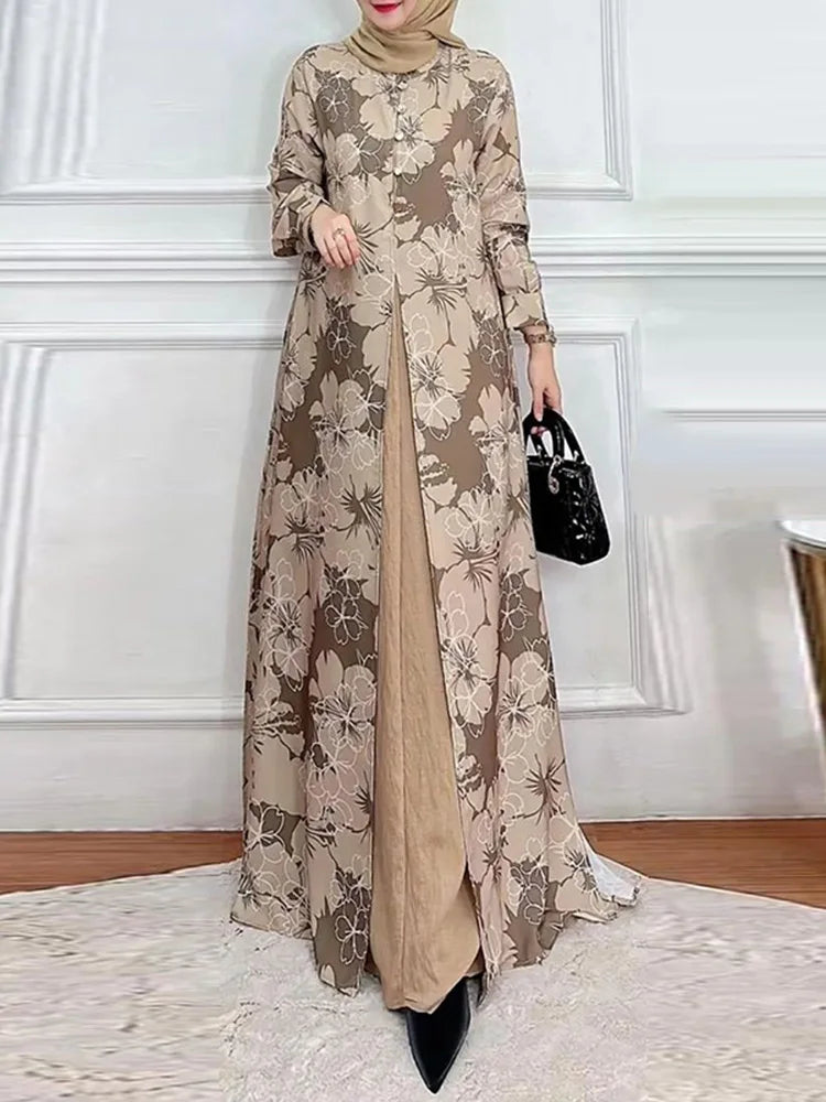 ZANZEA-Robe maxi patchwork à manches longues pour femmes, Abaya musulmane, Robe d'été élégante, Robe imprimée florale, Robe de ramadan, Kaftan éducatif, Mode