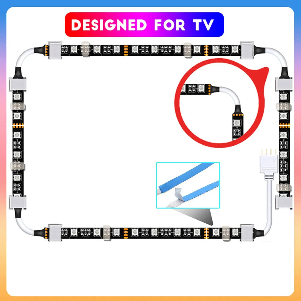5V USB LED Strip Light, TV Backlight Strip with Remote Control, DIY Color Lighting, 49/49/55/58 inch, Decoration