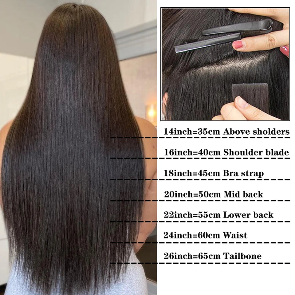 Bande dans les Extensions de cheveux humains droits Extensions adhésives de cheveux brésiliens trame de peau noir brun 100% vrais cheveux humains pour les femmes