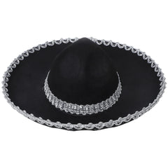 Chapeau mexicain unisexe pour adultes et enfants, motif de crâne tressé métallique, chapeau noir à large bord pour l'été, chapeau de soleil en plein air, accessoire de Cosplay d'halloween