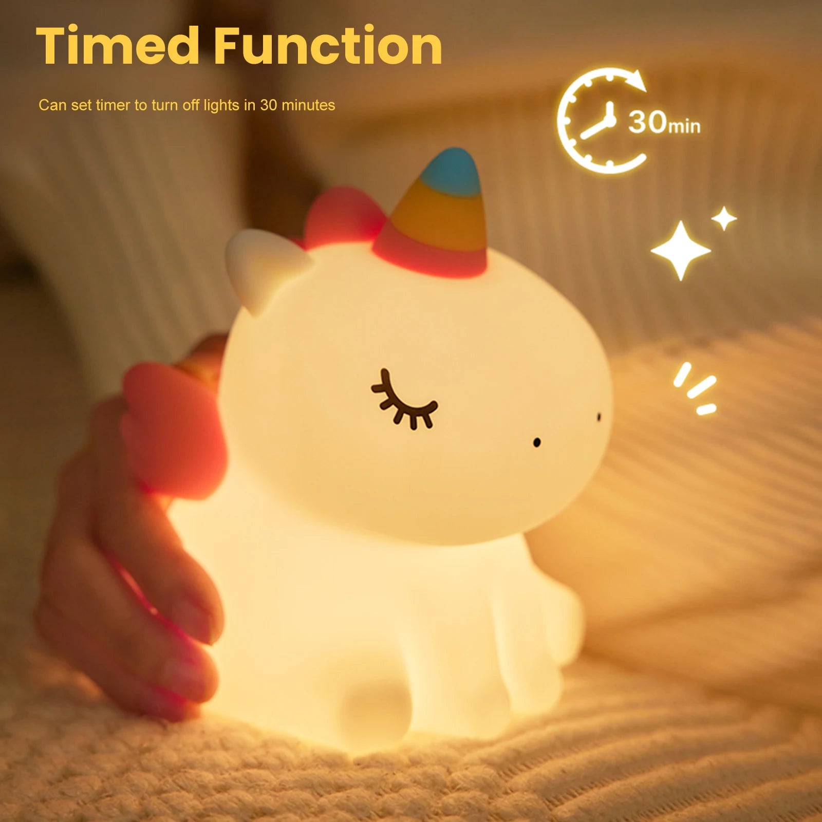 Veilleuse licorne mignonne en Silicone pour enfants, veilleuse LED à intensité variable, lampe licorne Squishy, lampe de chevet Rechargeable