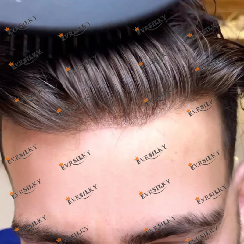 1B40 1B65 gris cheveux humains hommes toupet indécutable 0.1mm Pu Base homme perruques remplacement naturel délié cheveux prothèse capillaire