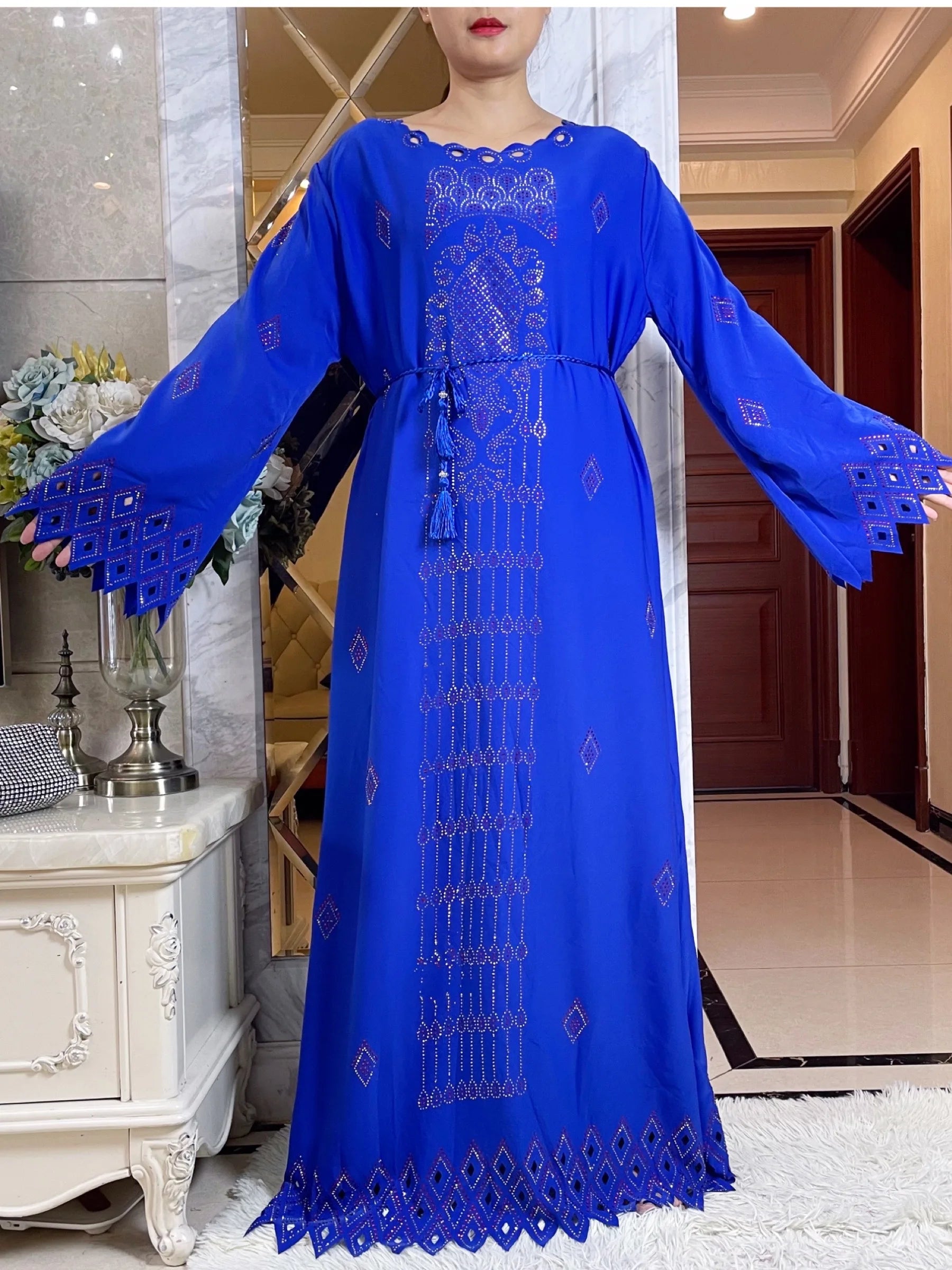 2024 mode diamants conception creuse Abaya Ramadan Eid fermé longue Abaya dubaï femmes robe musulmane modeste vêtements islamiques