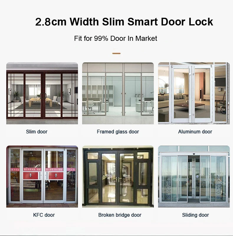 Serrure intelligente pour porte coulissante, étanche, mince, 2.8CM, mot de passe par empreinte digitale, carte IC, clé, compatible avec l'application TTlock et l'en-tête biométrique Alexa