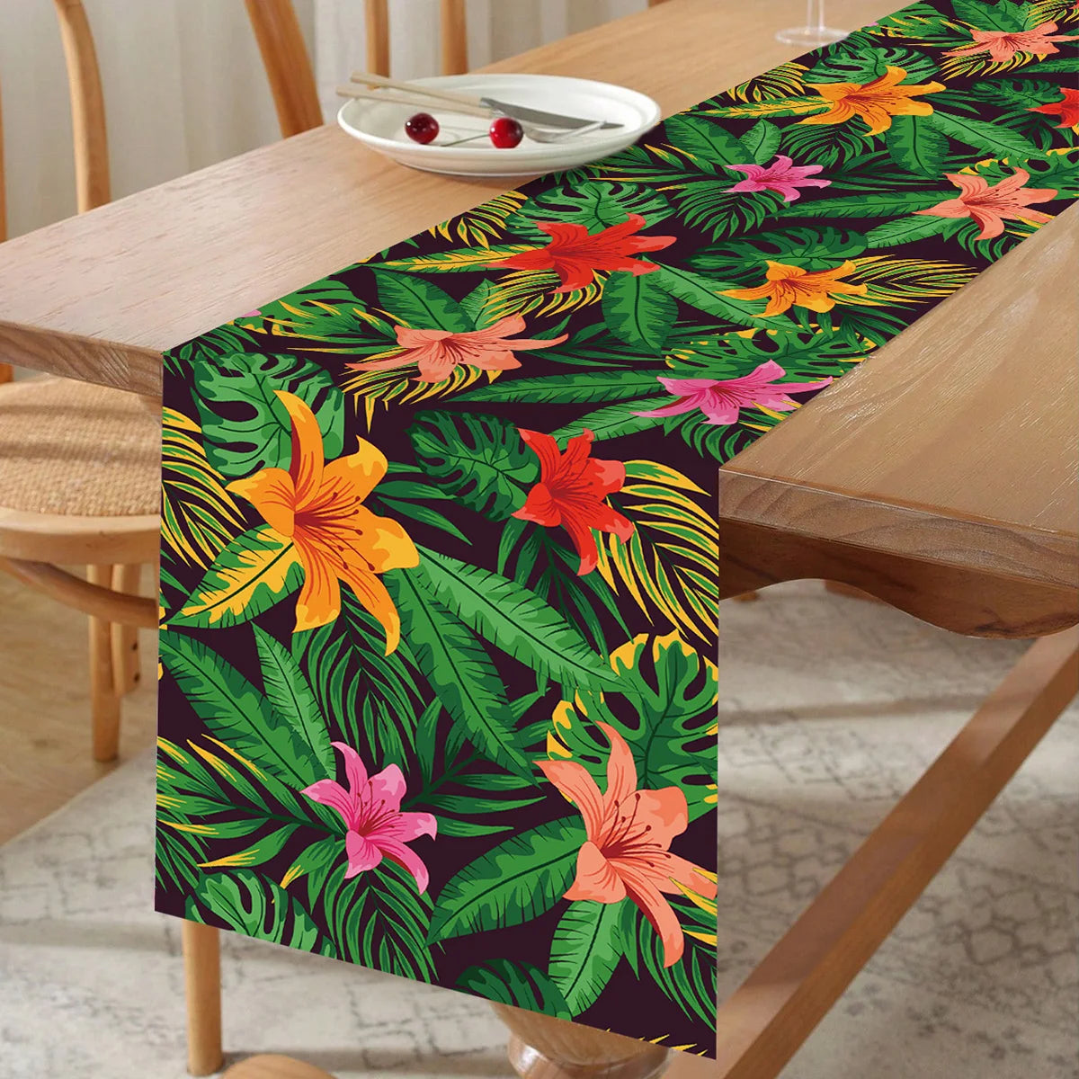 Summer Hawaiian Flower Table Runner, Flamingo Birthday Party Decor for Kids, Aloha Hawaii Tropical Party Supplies, Dining Table Decor