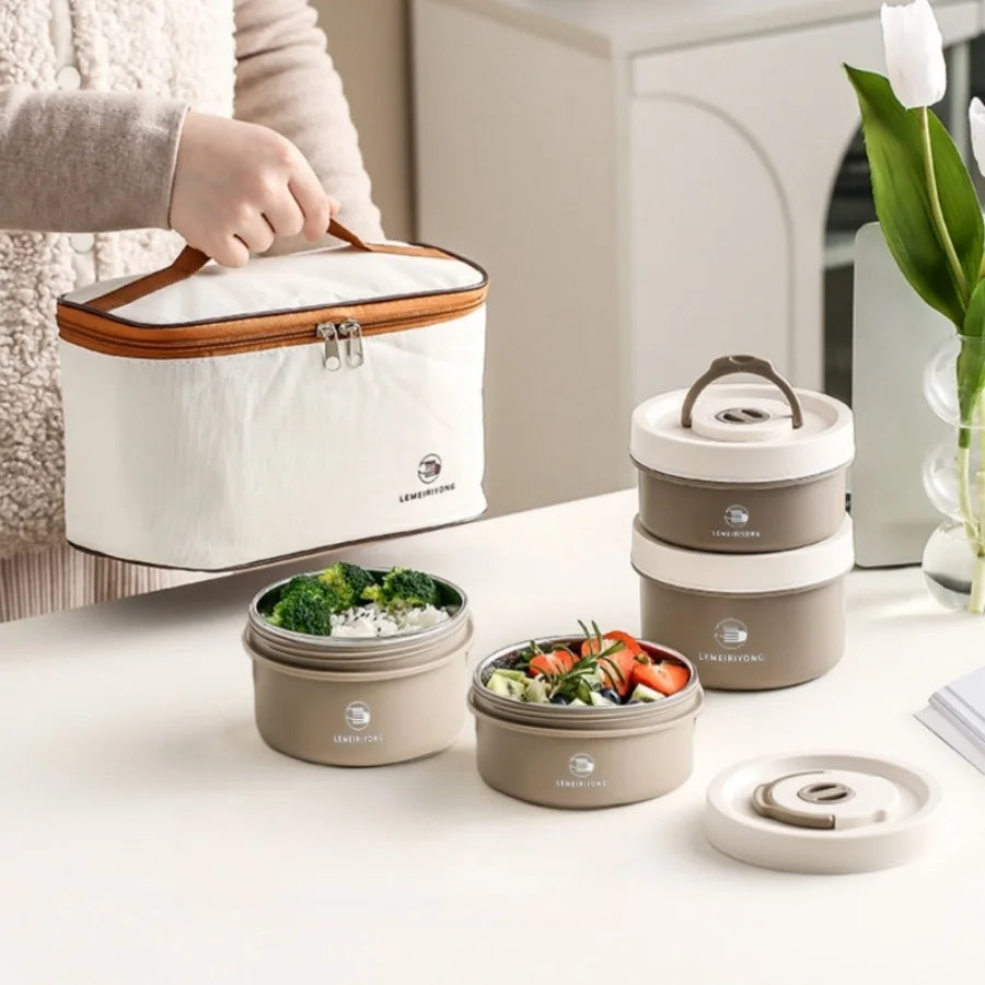 Boîte à déjeuner Portable, ensemble de conteneurs à déjeuner isolés, conteneur à déjeuner empilable Bento en acier inoxydable