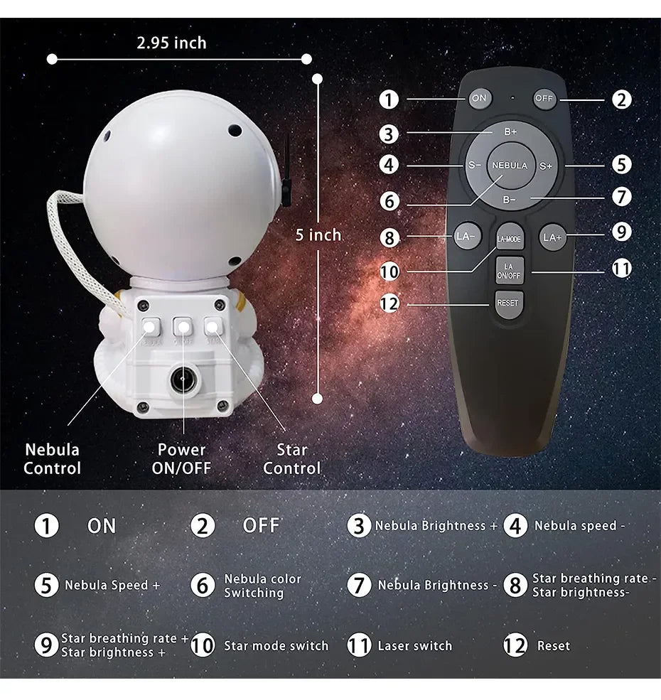 Projecteur d'étoiles pour enfants, veilleuse avec télécommande, conception réglable à 360 °, astronaute, nébuleuse, galaxie, éclairage pour enfants