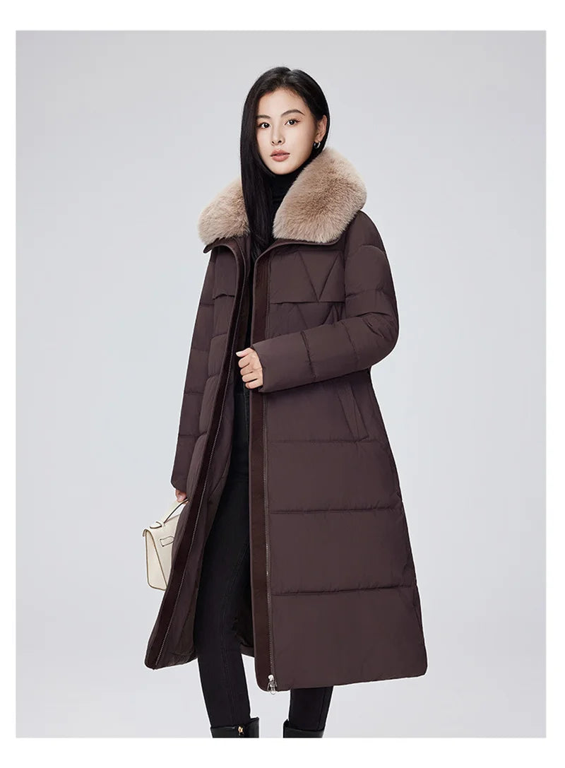 Parka d'hiver à col en fourrure pour femme, veste x-longue rembourrée en coton, manteau épais et chaud, Streetwear avec ceintures, vêtements d'extérieur Slim, à la mode, 2025