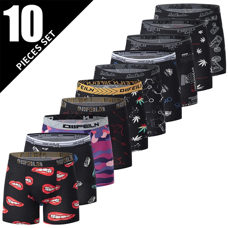 Ensemble de 5/7/10 pièces de sous-vêtements longs imprimés pour hommes, pour adolescents, à la mode et confortables, short de Base grande taille