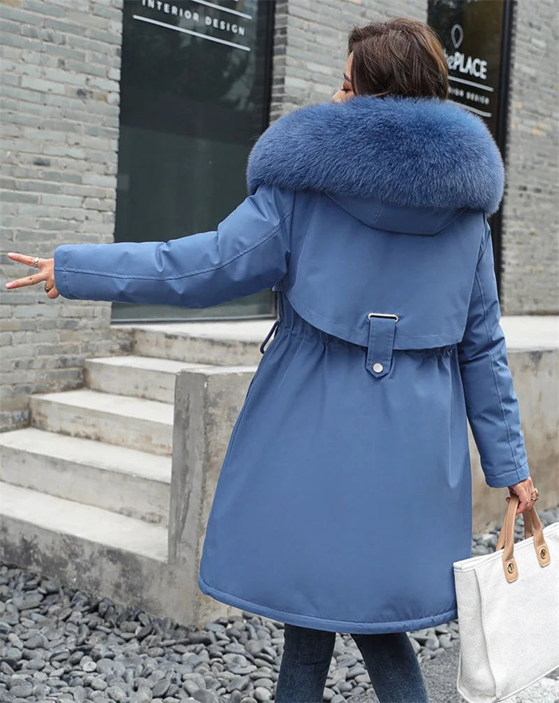 Veste d'hiver 2025 nouvelles femmes Parka vêtements manteau Long doublure en laine veste à capuche col de fourrure épais chaud vêtements de neige rembourré Parka 6XL