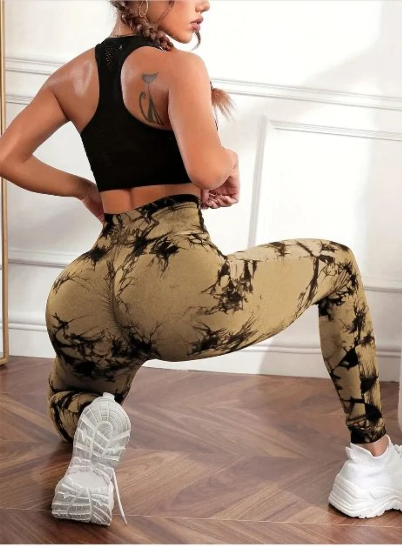 Women's seamless gym leggings, yoga pants, tie-dye, exercise tights, tummy control, high waist, workout pants