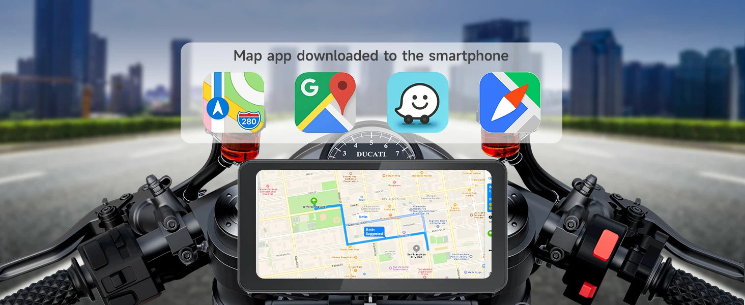 GPS moto avec écran tactile 6,25" – CarPlay sans fil et Android Auto, étanche, Plug & Play