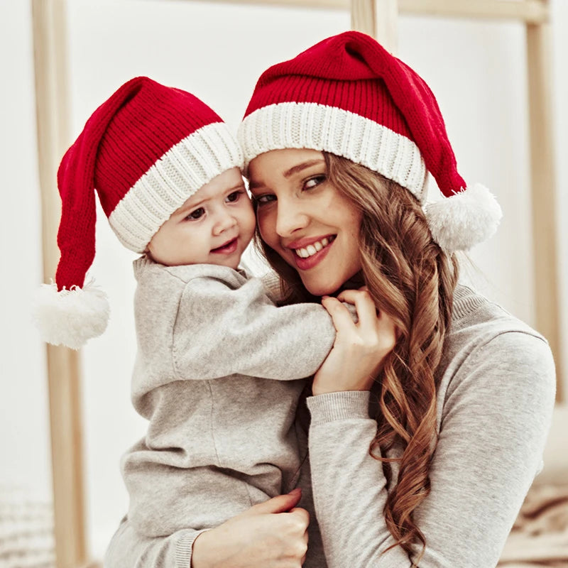 Chapeau de noël tricoté pour bébé, mignon, pompon, bonnet doux pour adulte et enfant, chapeau de père noël, cadeau du nouvel an pour enfant, décoration de noël 2023