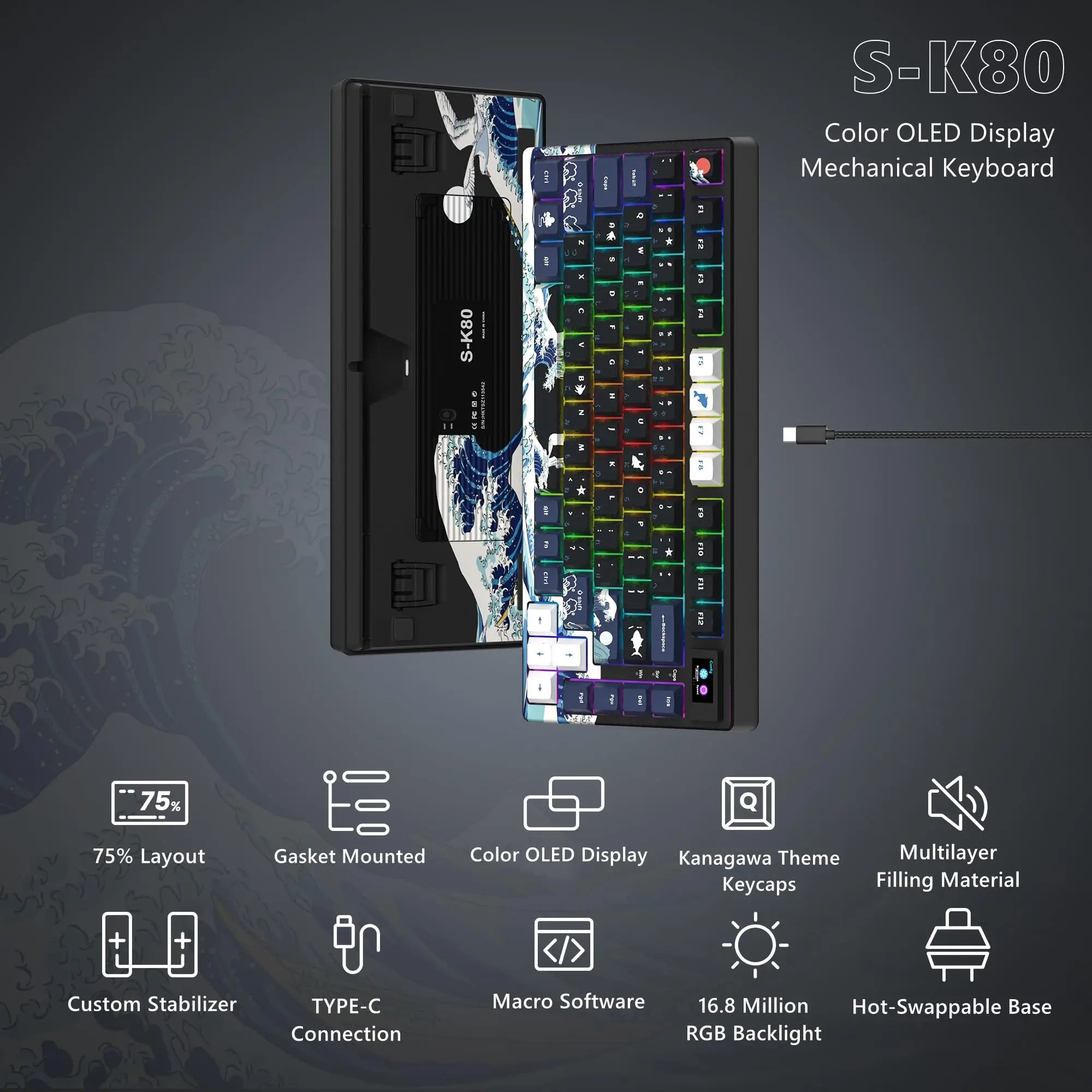 Womier S-K80 75% clavier avec écran OLED couleur clavier de jeu mécanique échange à chaud clavier joint montage rvb clavier personnalisé