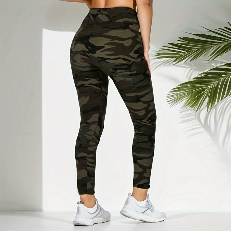 Sexy Women's Camouflage Print White Grey Leggings Sports Jacket Tight Pants High Elasticity Slim Fit Tight Pants 