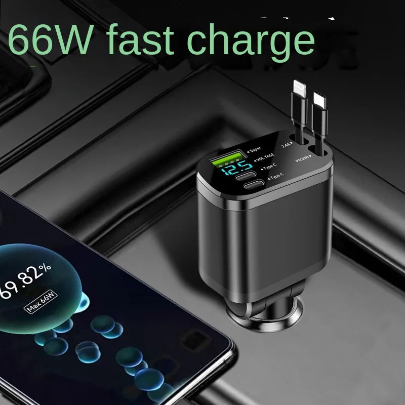 Chargeur de voiture, chargeur de voiture avec câble rétractable, PD de voiture, charge rapide de voiture, charge super rapide, charge flash, cig cinq en un