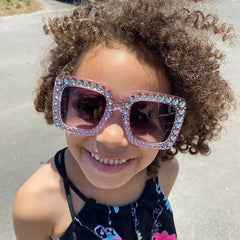 Lunettes de soleil carrées à paillettes pour enfants, à la mode, pour garçons et filles, élégantes en diamant, pour bébés, lunettes de fête, UV400